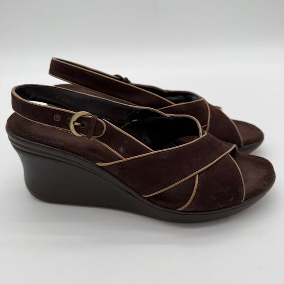 Naturalizer Women's Mathematics Wedge Leather Brown Comfort Cushion Sandals 9 - Picture 1 of 7